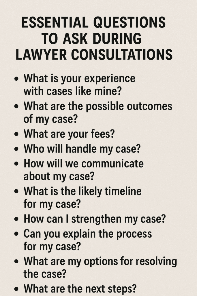 Essential Questions to Ask During Lawyer Consultations